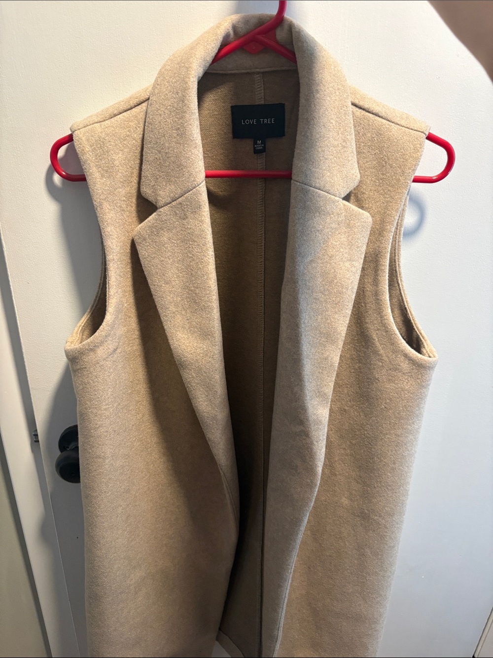 Love Tree Sleeveless Long Vest in Camel Tan